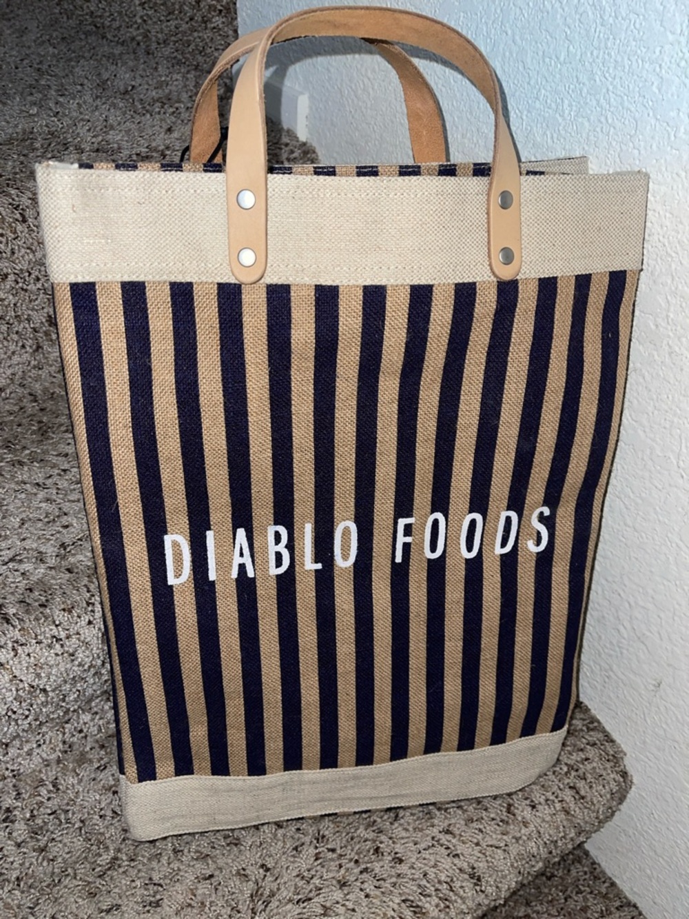 Large Diablo Foods Striped Market Tote - Navy & Tan
